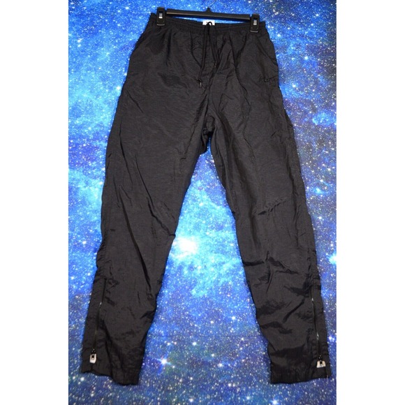 VTG Nike Womens Track Pants Size‎ S Black White Windbreaker Swoosh 90s Ankle Zip - Picture 1 of 9